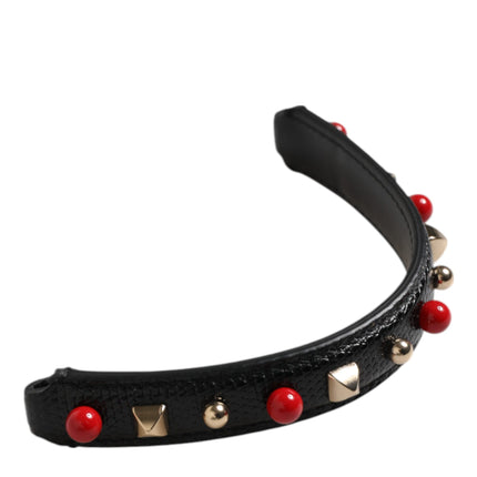 Dolce & Gabbana Black Embellished Leather Bag Handle Women Shoulder Strap