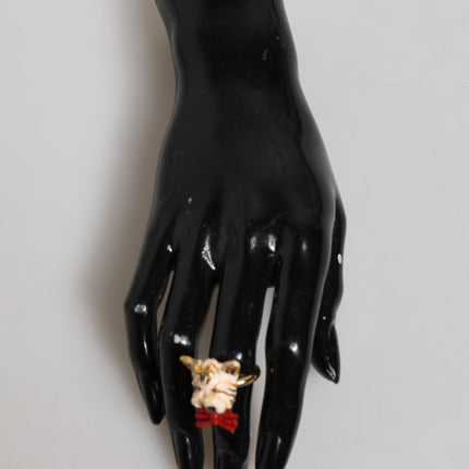 Dolce & Gabbana Gold Brass Resin Beige Dog Pet Accessory Ring