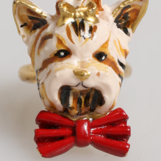 Dolce & Gabbana Gold Brass Resin Beige Dog Pet Accessory Ring