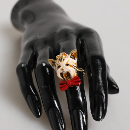 Dolce & Gabbana Gold Brass Resin Beige Dog Pet Accessory Ring