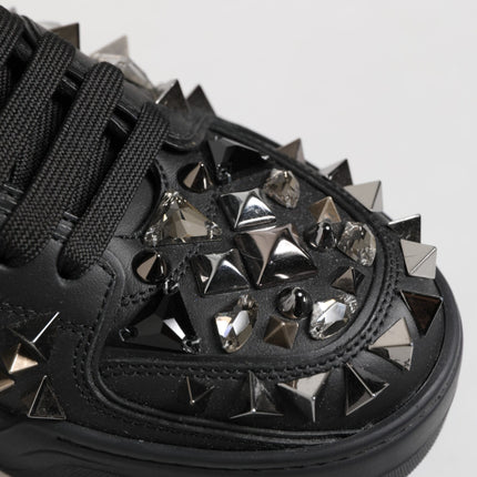 Dolce & Gabbana Black Leather Studded Low Top Sneakers Shoes