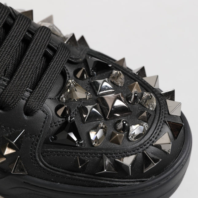 Dolce & Gabbana Black Leather Studded Low Top Sneakers Shoes