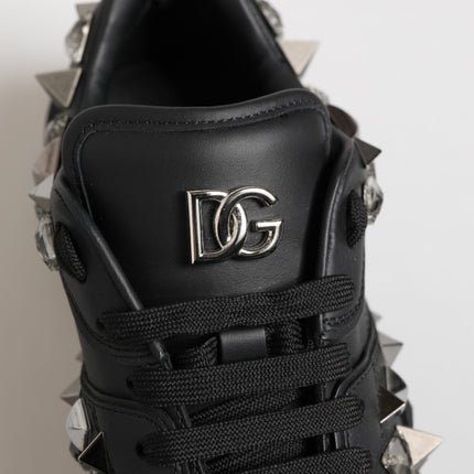 Dolce & Gabbana Black Leather Studded Low Top Sneakers Shoes