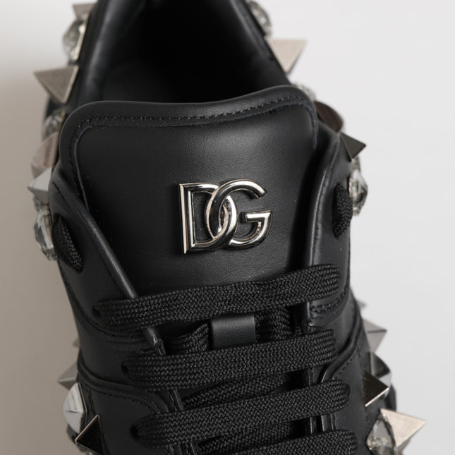 Dolce & Gabbana Black Leather Studded Low Top Sneakers Shoes