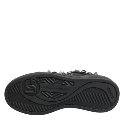 Dolce & Gabbana Black Leather Studded Low Top Sneakers Shoes