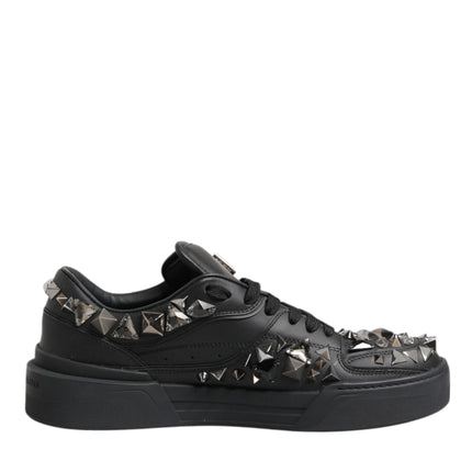 Dolce & Gabbana Black Leather Studded Low Top Sneakers Shoes