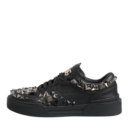 Dolce & Gabbana Black Leather Studded Low Top Sneakers Shoes