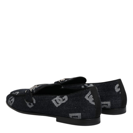 Dolce & Gabbana Blue Logo Cotton Loafers Formal Dress Shoes