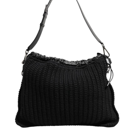 Dolce & Gabbana Black Cashmere Knitted Leather Shoulder Women Borse Bag