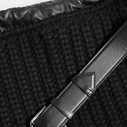 Dolce & Gabbana Black Cashmere Knitted Leather Shoulder Women Borse Bag