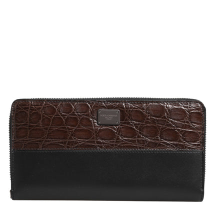 Dolce & Gabbana Black Brown Exotic Leather Men Continental Clutch Wallet