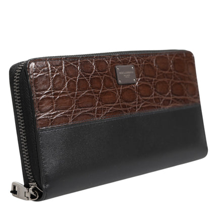 Dolce & Gabbana Black Brown Exotic Leather Men Continental Clutch Wallet
