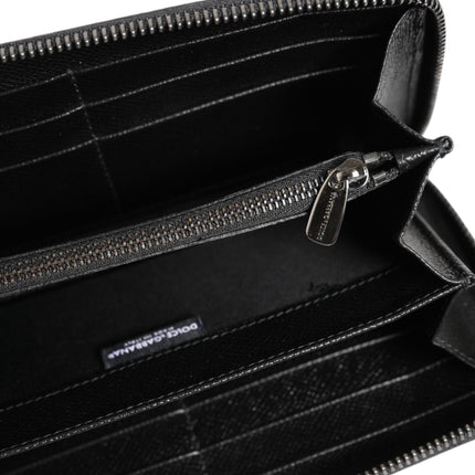 Dolce & Gabbana Black Gray Leopard Leather Zip Around Continental Wallet
