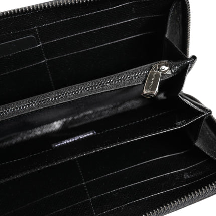 Dolce & Gabbana Black Gray Leopard Leather Zip Around Continental Wallet