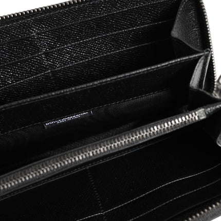 Dolce & Gabbana Black Leather #DGFAMILY Zipper Continental Mens Wallet