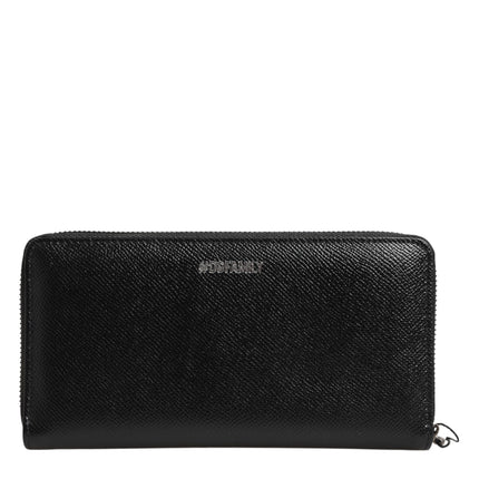 Dolce & Gabbana Black Leather #DGFAMILY Zipper Continental Mens Wallet