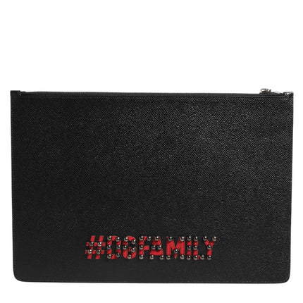Dolce & Gabbana Black Leather #DGFAMILY Embellished Men Clutch Pouch Bag
