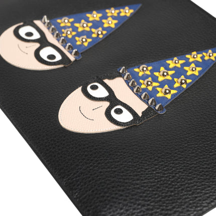 Dolce & Gabbana Black Leather #DGFAMILY Embellished Men Clutch Pouch Bag