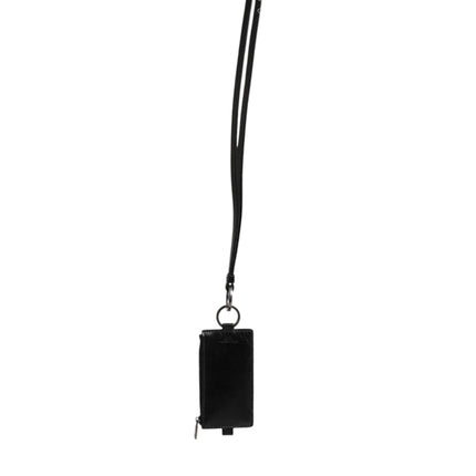 Dolce & Gabbana Black Leather Logo Embossed Lanyard Card Holder Wallet