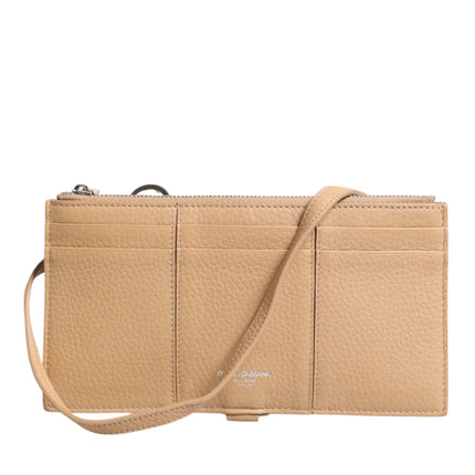 Dolce & Gabbana Beige Calfskin Leather Large Crossbody Card Holder Wallet