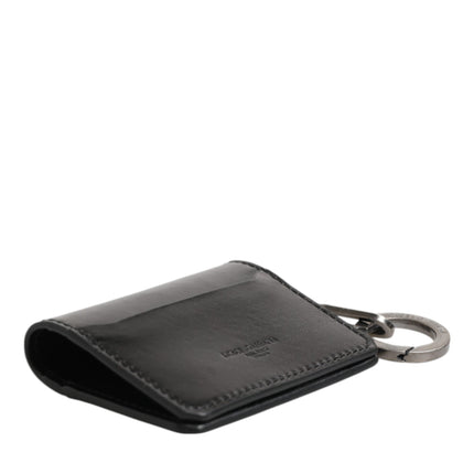 Dolce & Gabbana Wallet Black Leather Logo Embossed Key Chain Card Holder Wallet