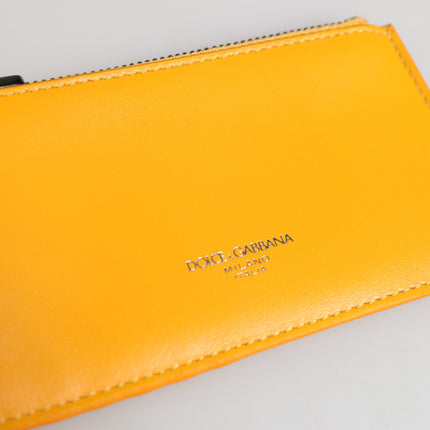 Dolce & Gabbana Yellow Orange Leather Credit Card Key Holder Clip On Wallet