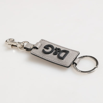 Dolce & Gabbana Gray Leather Logo Metal Ring Keychain Holder Men Keyring