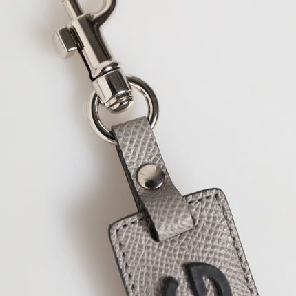 Dolce & Gabbana Gray Leather Logo Metal Ring Keychain Holder Men Keyring