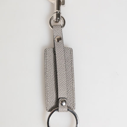 Dolce & Gabbana Gray Leather Logo Metal Ring Keychain Holder Men Keyring