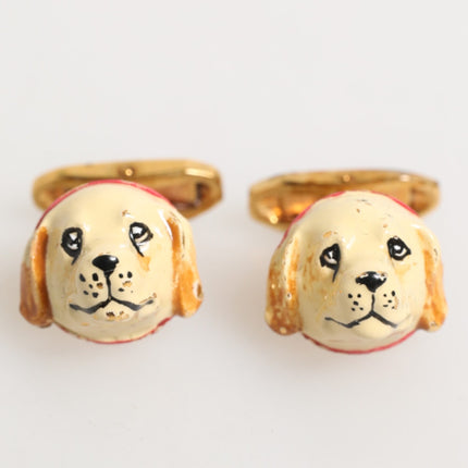 Dolce & Gabbana Brass Gold Tone Dog Puppy Men's Accessories Cufflink