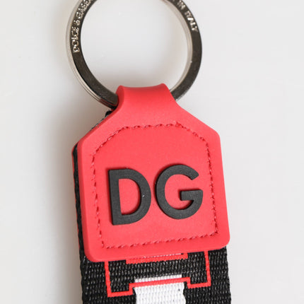 Dolce & Gabbana Red White DG Logo Polyester Brass Holder Keychain Keyring