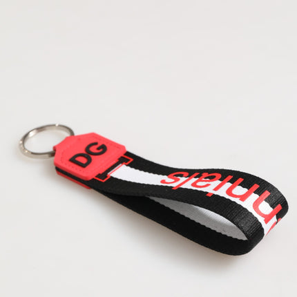 Dolce & Gabbana Red White DG Logo Polyester Brass Holder Keychain Keyring