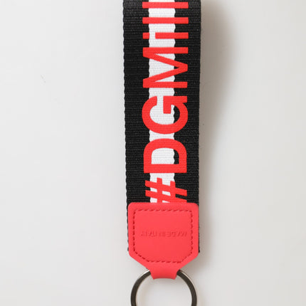 Dolce & Gabbana Red White DG Logo Polyester Brass Holder Keychain Keyring