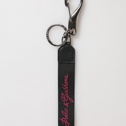 Dolce & Gabbana Black Burgundy Polyester DG Logo Men Keychain Keyring