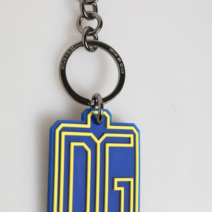Dolce & Gabbana Blue Yellow DG Rubber Logo Silver Men Keychain Keyring
