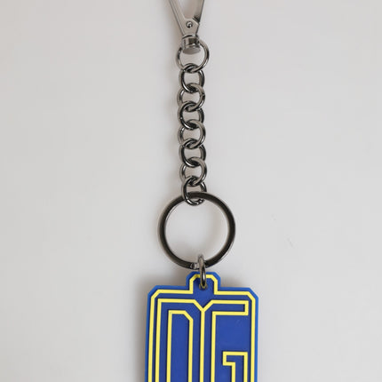 Dolce & Gabbana Blue Yellow DG Rubber Logo Silver Men Keychain Keyring