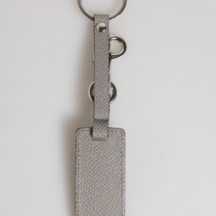 Dolce & Gabbana Gray Leather Logo Metal Ring Keychain Holder Men Keyring