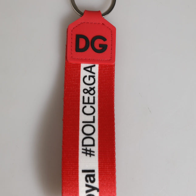 Dolce & Gabbana Red Logo Polyester Silver Brass Holder Keychain Keyring
