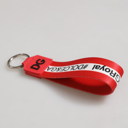 Dolce & Gabbana Red Logo Polyester Silver Brass Holder Keychain Keyring