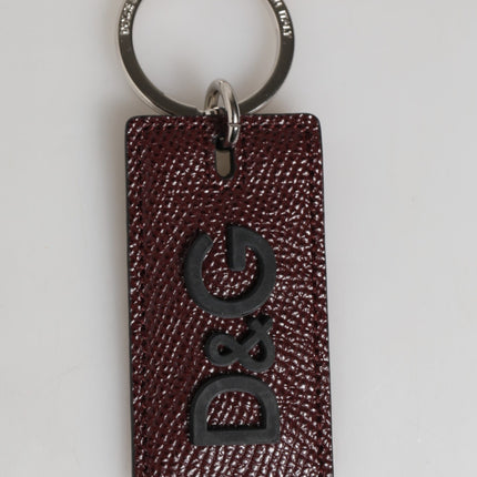 Dolce & Gabbana Bordeaux Leather Logo Metal Ring Men Keychain Keyring