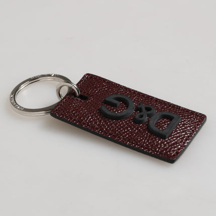 Dolce & Gabbana Bordeaux Leather Logo Metal Ring Men Keychain Keyring