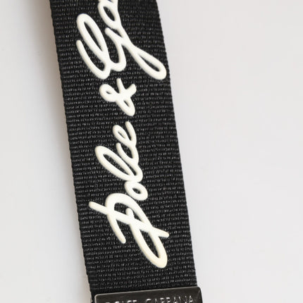 Dolce & Gabbana Black White Polyester DG Logo Silver Men Keychain Keyring