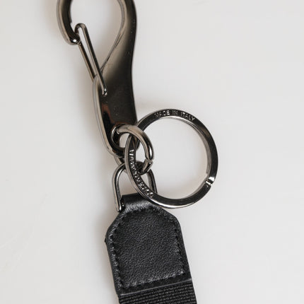 Dolce & Gabbana Black White Polyester DG Logo Silver Men Keychain Keyring
