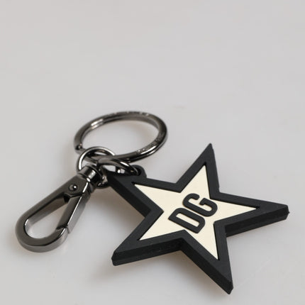 Dolce & Gabbana White Black DG Logo Star Rubber Men's Keychain Keyring