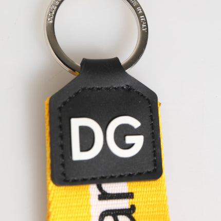 Dolce & Gabbana Yellow Logo Polyester Silver Brass Holder Keychain Keyring