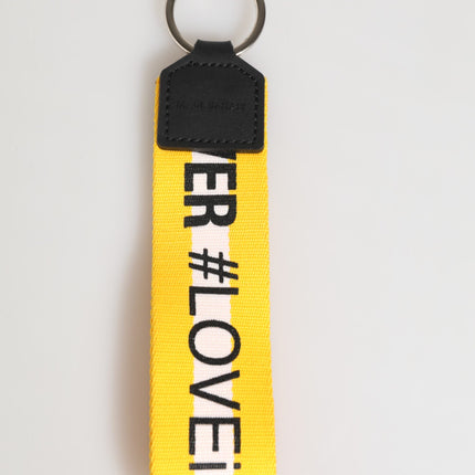 Dolce & Gabbana Yellow Logo Polyester Silver Brass Holder Keychain Keyring
