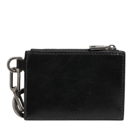 Dolce & Gabbana Black Leather Zipped Card Holder Coin Purse Keyring Wallet