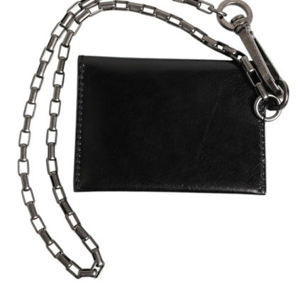 Dolce & Gabbana Black Cavallo Leather Wallet Chain Snap Bifold Card Holder