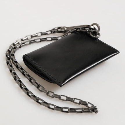 Dolce & Gabbana Black Cavallo Leather Wallet Chain Snap Bifold Card Holder