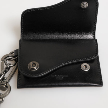 Dolce & Gabbana Black Cavallo Leather Wallet Chain Snap Bifold Card Holder